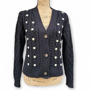 GiGi Black Cable Knit Daisy Cardigan - Boho Romantic Charm, Size S